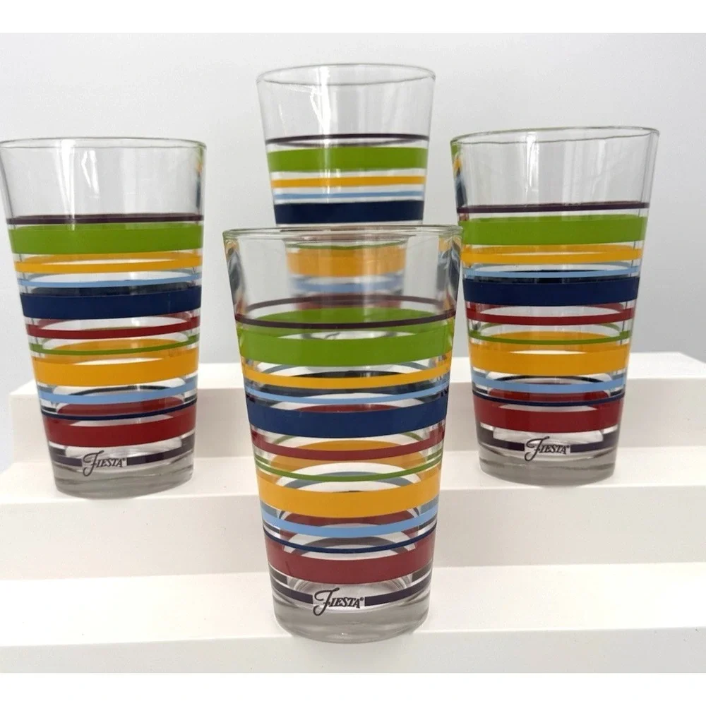 Libbey Fiestaware Tumblers Fiesta Stripes Mambo Drinking Glass 16oz Retired 4 Pc